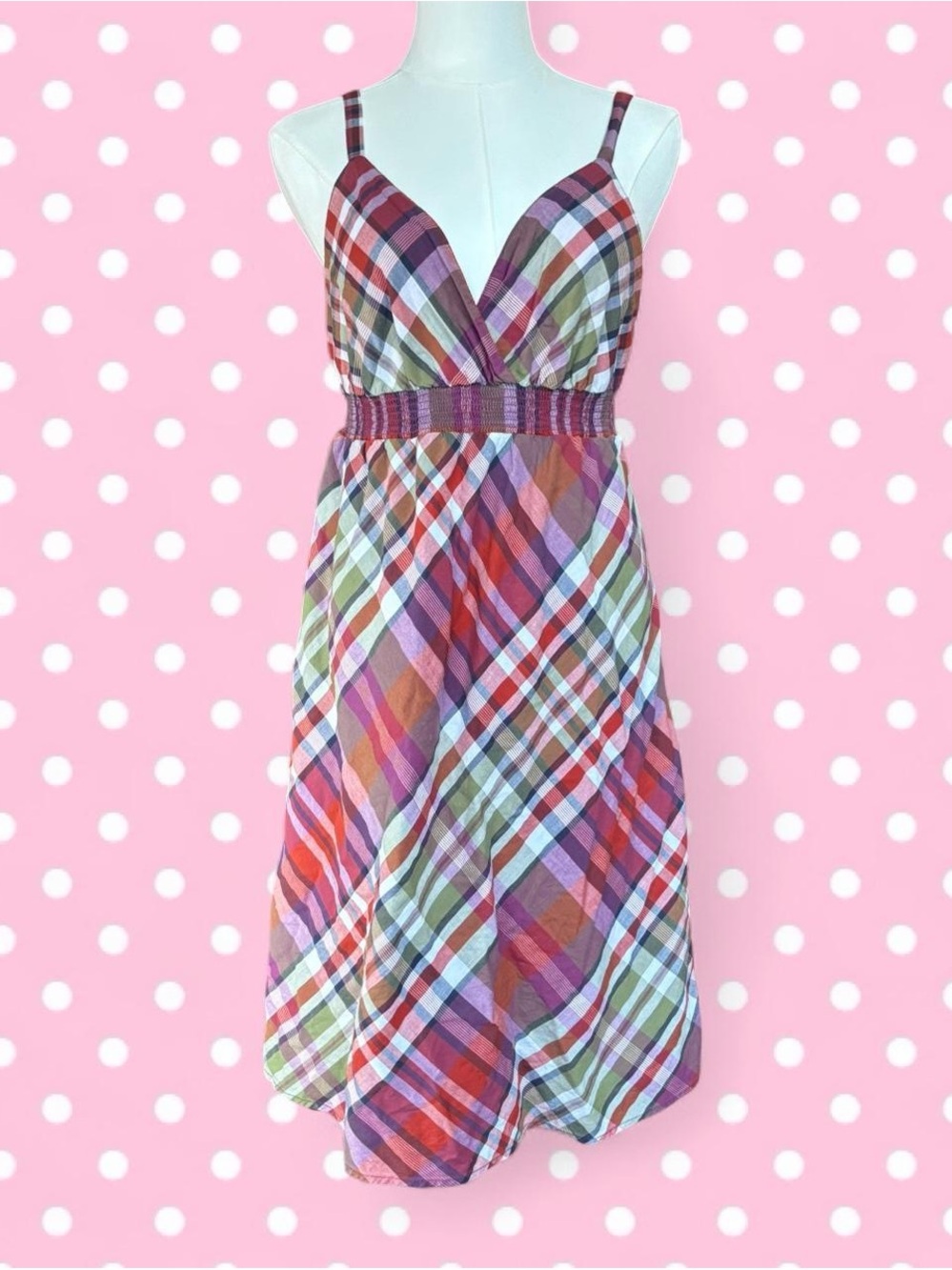 Sonoma Multicolor Plaid Midi Dress with Smocked Waist